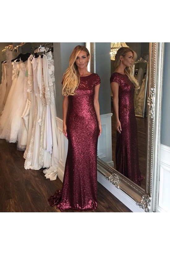 Long Grape Purple Sequin Bridesmaid Dresses with Cap Sleeves 902463 Long Grape Purple Sequin Bridesmaid Dresses with Cap Sleeves 902463