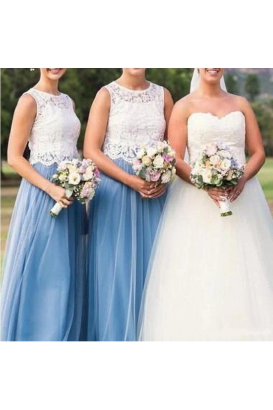 Long Blue Tulle White Lace Bridesmaid Dresses 902469 Long Blue Tulle White Lace Bridesmaid Dresses 902469