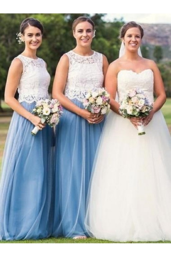 Long Blue Tulle White Lace Bridesmaid Dresses 902469 Long Blue Tulle White Lace Bridesmaid Dresses 902469