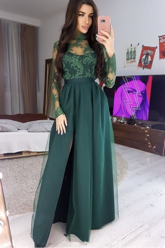 Long Green Floor Length Bridesmaid Dresses with Long Sleeves 902478 Long Green Floor Length Bridesmaid Dresses with Long Sleeves 902478