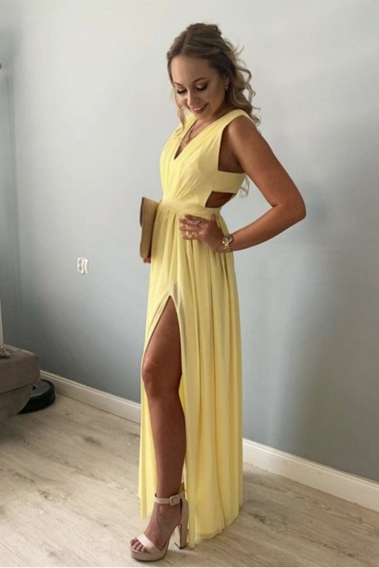 Long Yellow Chiffon V Neck Floor Length Bridesmaid Dresses 902480 Long Yellow Chiffon V Neck Floor Length Bridesmaid Dresses 902480