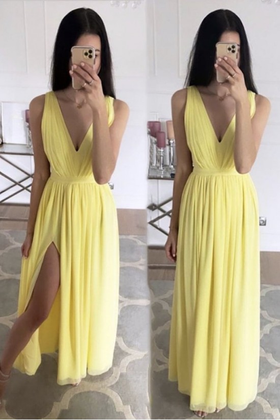 Long Yellow Chiffon V Neck Floor Length Bridesmaid Dresses 902480 Long Yellow Chiffon V Neck Floor Length Bridesmaid Dresses 902480