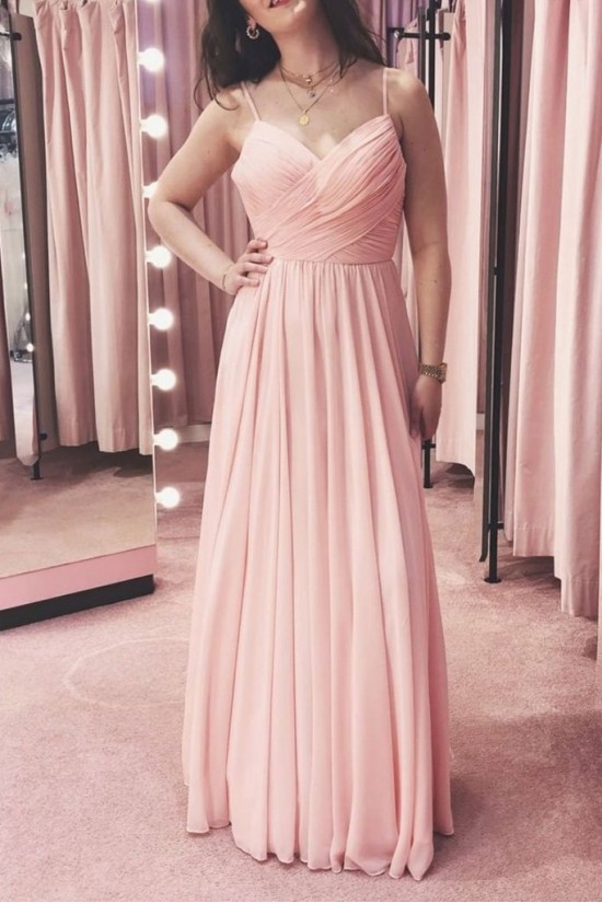 Long Pink Chiffon Spaghetti Straps Bridesmaid Dresses 902481 Long Pink Chiffon Spaghetti Straps Bridesmaid Dresses 902481