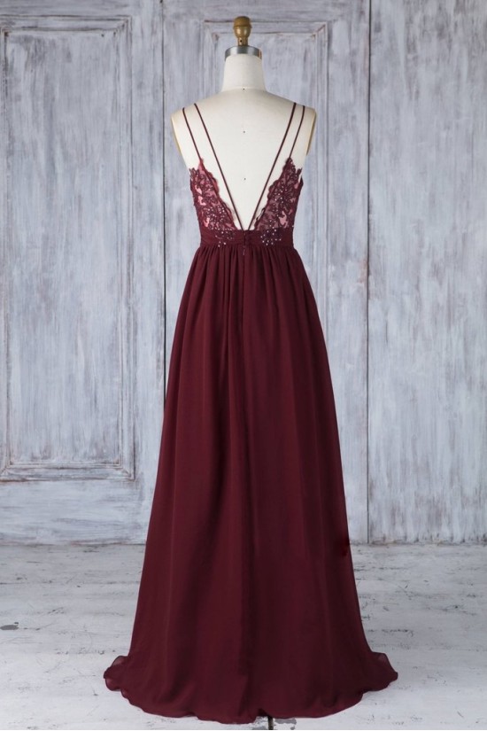 Long Grape Purple Chiffon Lace Spaghetti Straps Bridesmaid Dresses 902482 Long Grape Purple Chiffon Lace Spaghetti Straps Bridesmaid Dresses 902482