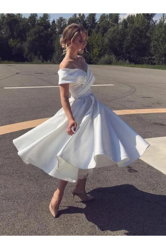 Elegant Off the Shoulder Tea Length Wedding Dresses Bridal Gowns 903008 Elegant Off the Shoulder Tea Length Wedding Dresses Bridal Gowns 903008