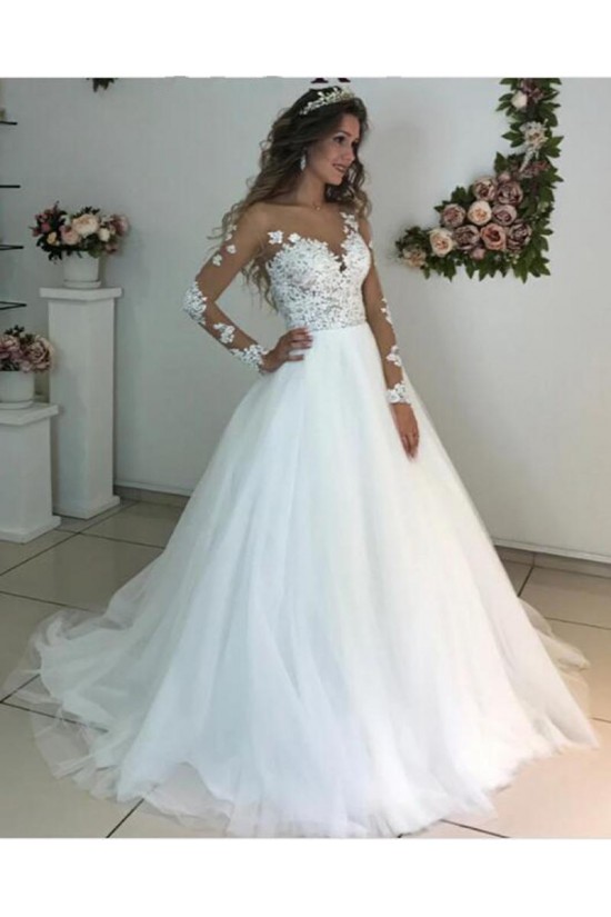 A-Line Lace Long Sleeves Wedding Dresses Bridal Gowns 903010 A-Line Lace Long Sleeves Wedding Dresses Bridal Gowns 903010