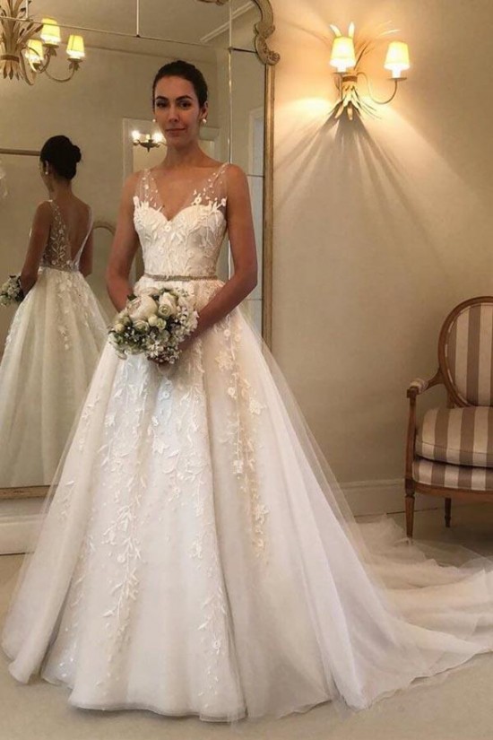 Elegant A-Line Lace Long Wedding Dresses Bridal Gowns 903029 Elegant A-Line Lace Long Wedding Dresses Bridal Gowns 903029