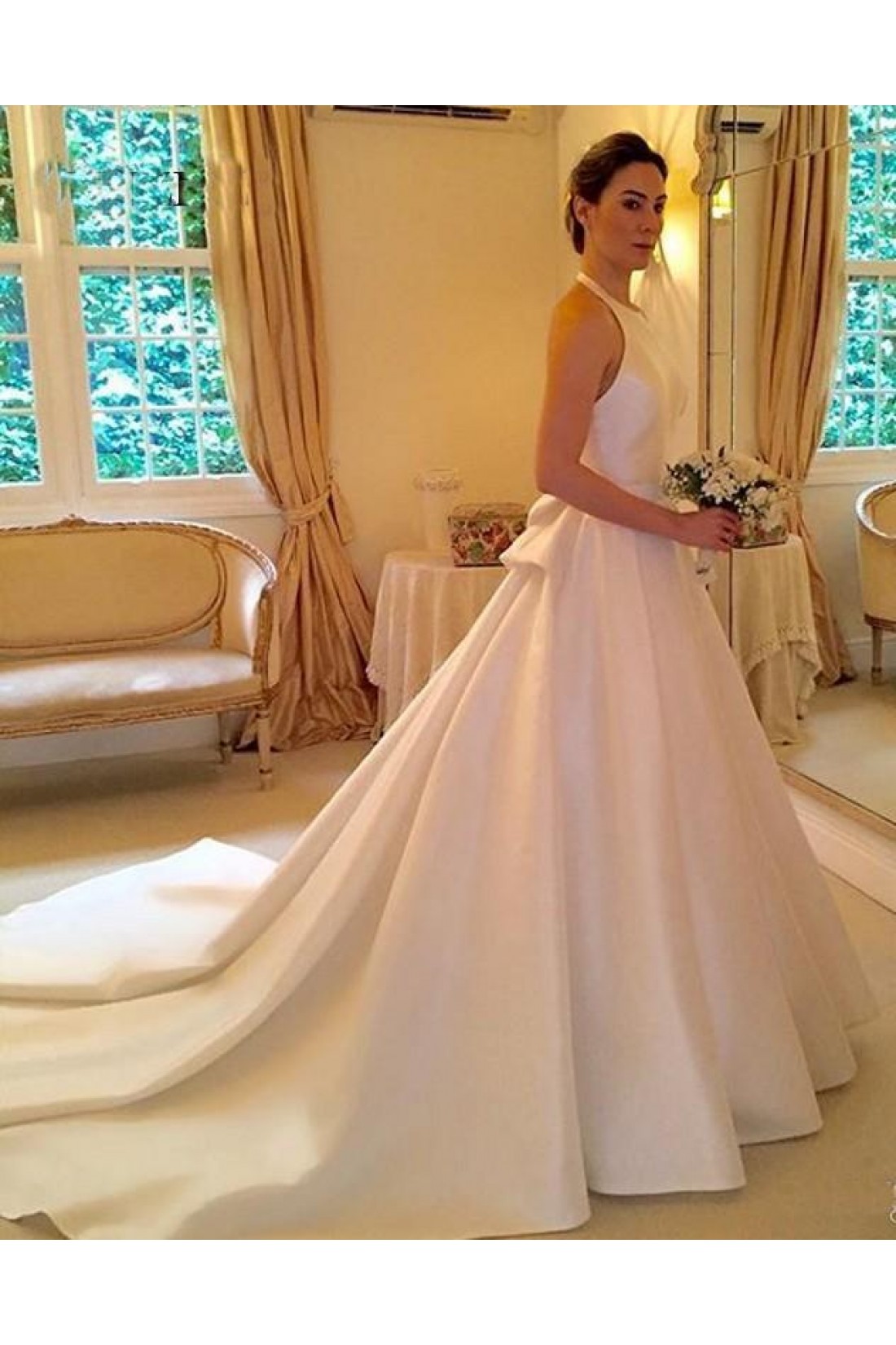 Halter A-Line Lace Up White Sleeveless Wedding Guest Dress