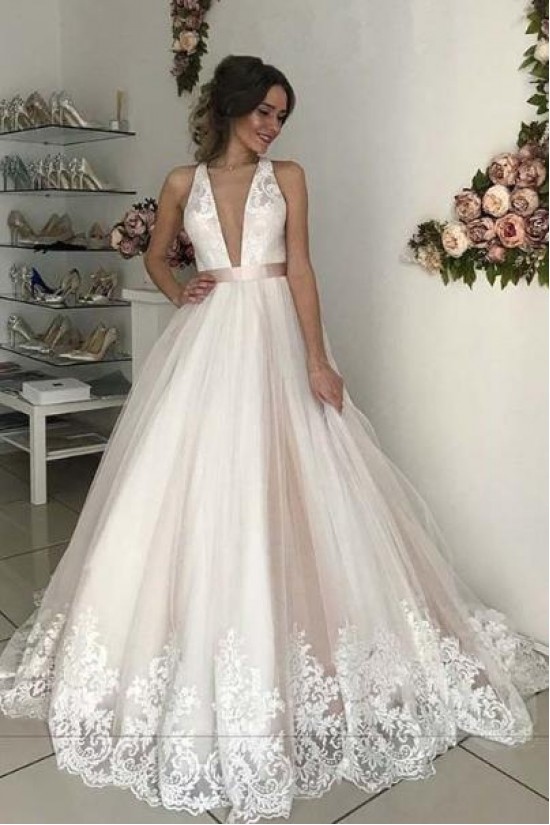A-Line Lace V Neck Wedding Dresses Bridal Gowns 903038 A-Line Lace V Neck Wedding Dresses Bridal Gowns 903038