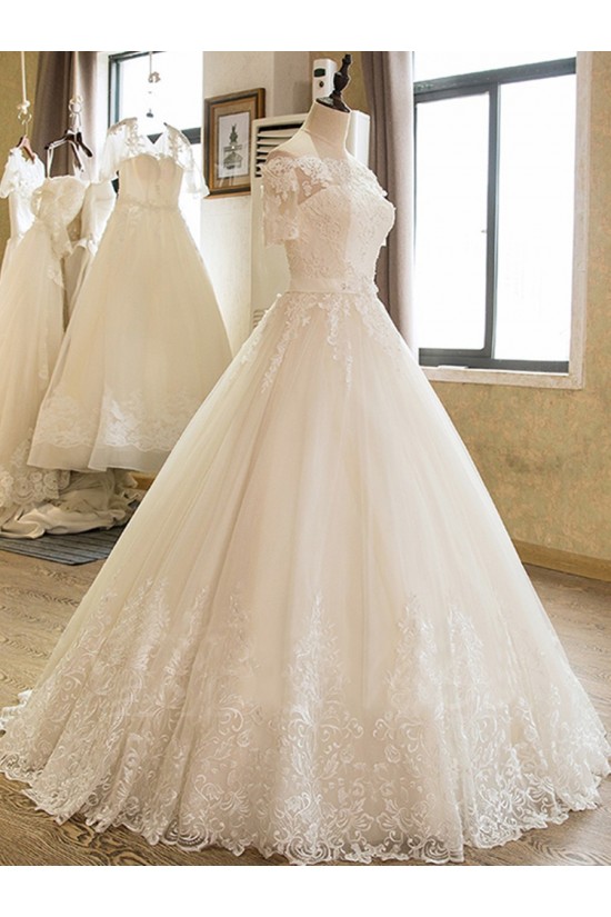 A-Line Off the Shoulder Lace Wedding Dresses Bridal Gowns with Short Sleeves 903040 A-Line Off the Shoulder Lace Wedding Dresses Bridal Gowns with Short Sleeves 903040