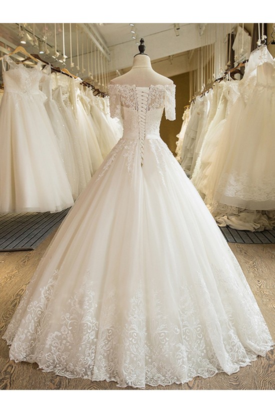 A-Line Off the Shoulder Lace Wedding Dresses Bridal Gowns with Short Sleeves 903040 A-Line Off the Shoulder Lace Wedding Dresses Bridal Gowns with Short Sleeves 903040