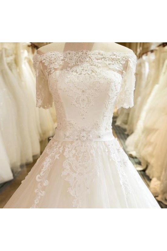 A-Line Off the Shoulder Lace Wedding Dresses Bridal Gowns with Short Sleeves 903040 A-Line Off the Shoulder Lace Wedding Dresses Bridal Gowns with Short Sleeves 903040
