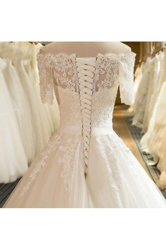 A-Line Off the Shoulder Lace Wedding Dresses Bridal Gowns with Short Sleeves 903040 A-Line Off the Shoulder Lace Wedding Dresses Bridal Gowns with Short Sleeves 903040