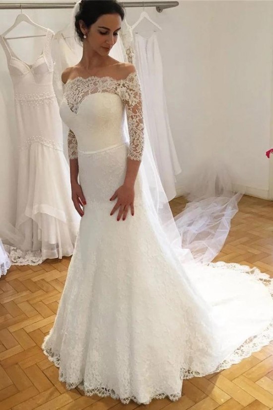 Elegant Mermaid Lace Wedding Dresses Bridal Gowns with Sleeves 903041 Elegant Mermaid Lace Wedding Dresses Bridal Gowns with Sleeves 903041