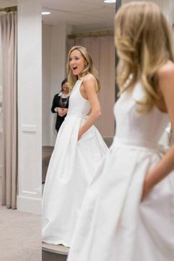 Long White A-Line Wedding Dresses Bridal Gowns 903046