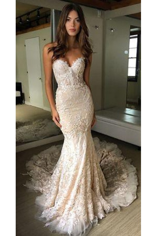 Fairytale Mermaid Sweetheart Lace White Long Wedding Dress C1267