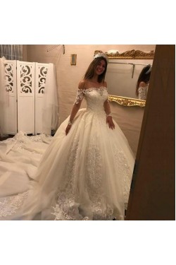 Elegant Lace Long Wedding Dresses Bridal Gowns with Long Sleeves 903083