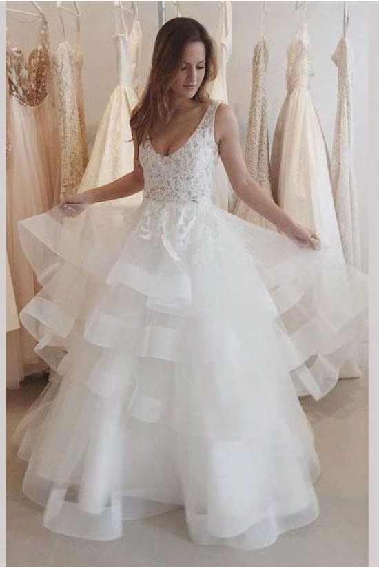 A-Line Lace and Tulle V Neck Wedding Dresses Bridal Gowns 903093 A-Line Lace and Tulle V Neck Wedding Dresses Bridal Gowns 903093