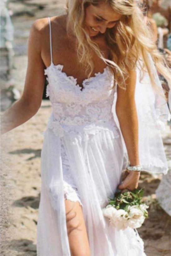 Long Chiffon and Lace Spaghetti Straps Wedding Dresses Bridal Gowns 903096 Long Chiffon and Lace Spaghetti Straps Wedding Dresses Bridal Gowns 903096