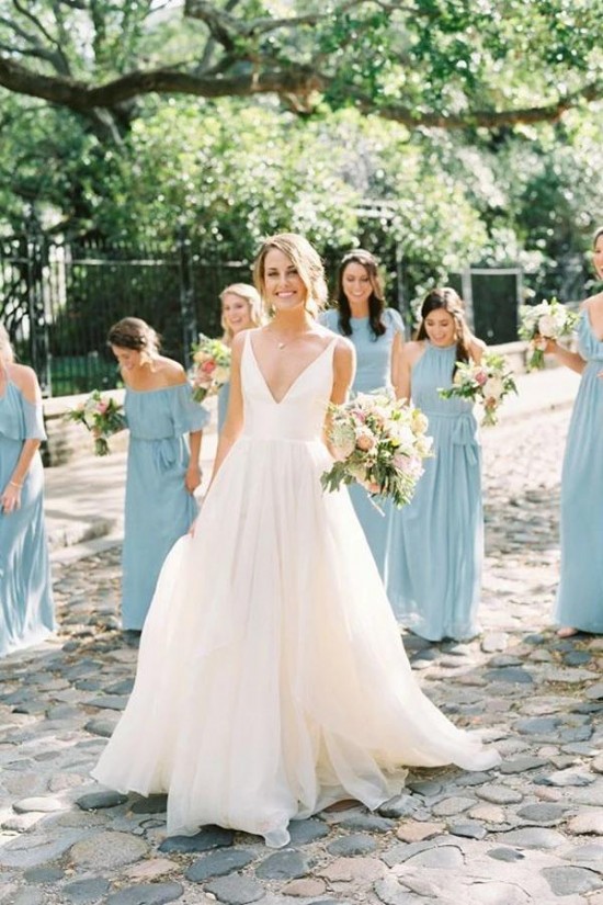 A-Line Long White V Neck Wedding Dresses Bridal Gowns 903108 A-Line Long White V Neck Wedding Dresses Bridal Gowns 903108
