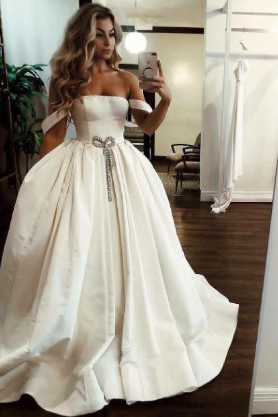 A-Line Off the Shoulder Satin Wedding Dresses Bridal Gowns 903110 A-Line Off the Shoulder Satin Wedding Dresses Bridal Gowns 903110
