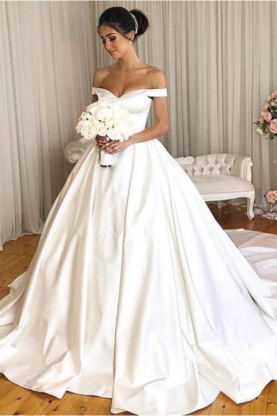 A-Line Off the Shoulder Satin Wedding Dresses Bridal Gowns 903113 A-Line Off the Shoulder Satin Wedding Dresses Bridal Gowns 903113
