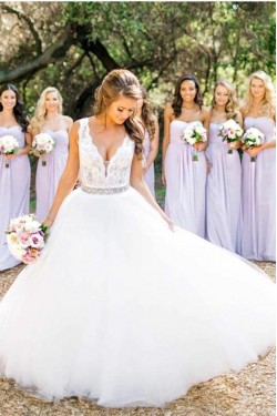 A-Line Lace and Tulle Beaded Wedding Dresses Bridal Gowns 903116