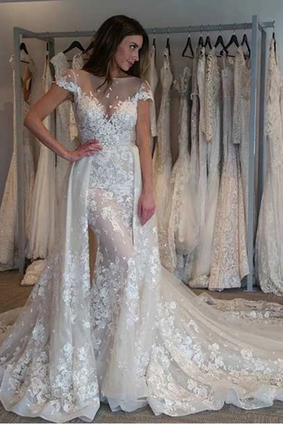 Long Mermaid Cap Sleeves Lace Wedding Dresses Bridal Gowns 903119 Long Mermaid Cap Sleeves Lace Wedding Dresses Bridal Gowns 903119