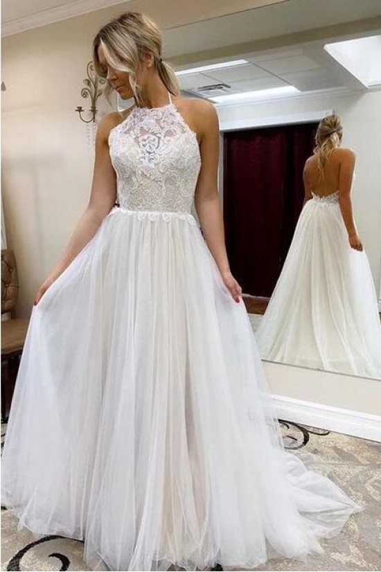 A-Line Halter Lace and Tulle Wedding Dresses Bridal Gowns 903123 A-Line Halter Lace and Tulle Wedding Dresses Bridal Gowns 903123