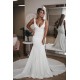 Long White Mermaid V Neck Wedding Dresses Bridal Gowns 903127