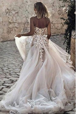 A-Line Sweetheart Lace Long Wedding Dresses Bridal Gowns 903134