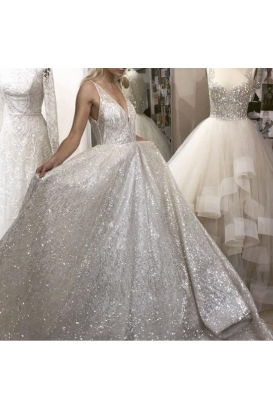 A-Line Sparkle V Neck Wedding Dresses Bridal Gowns 903148 A-Line Sparkle V Neck Wedding Dresses Bridal Gowns 903148