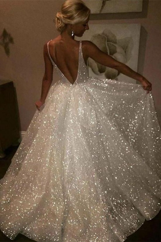 A-Line Sparkle V Neck Wedding Dresses Bridal Gowns 903148 A-Line Sparkle V Neck Wedding Dresses Bridal Gowns 903148