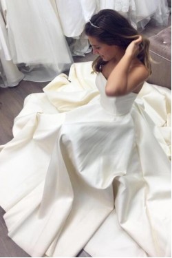 A-Line Strapless Long Satin Wedding Dresses Bridal Gowns 903152