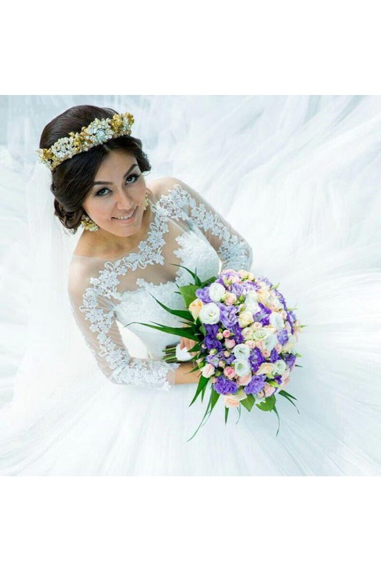 A-Line Lace and Tulle Long Sleeves Wedding Dresses Bridal Gowns 903154 A-Line Lace and Tulle Long Sleeves Wedding Dresses Bridal Gowns 903154