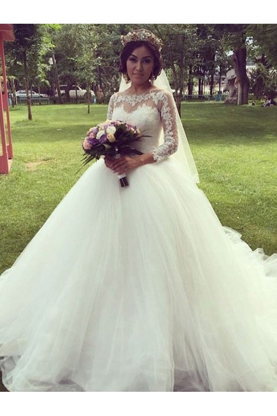 A-Line Lace and Tulle Long Sleeves Wedding Dresses Bridal Gowns 903154 A-Line Lace and Tulle Long Sleeves Wedding Dresses Bridal Gowns 903154