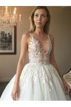 A-Line Lace and Tulle Wedding Dresses Bridal Gowns 903156
