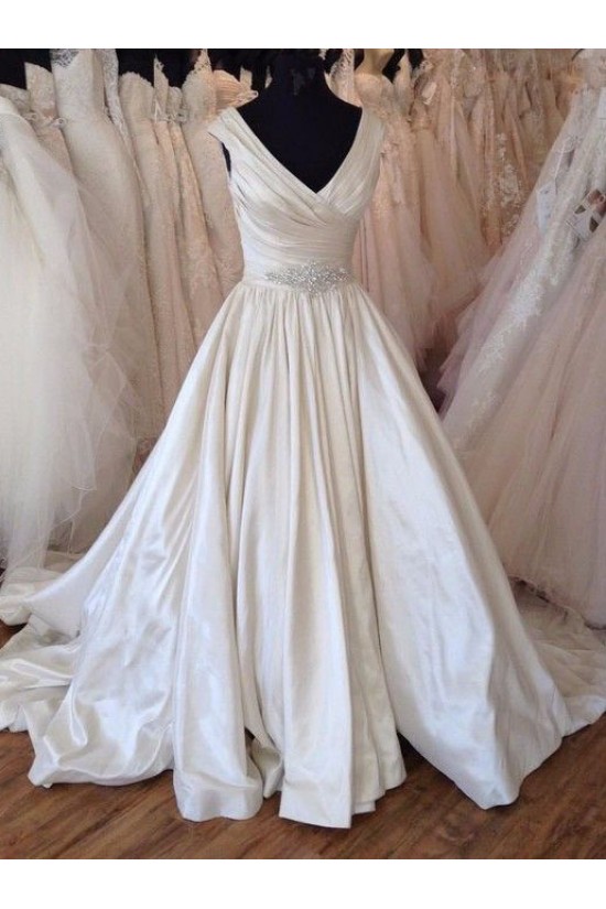 A-Line Long Satin V Neck Wedding Dresses Bridal Gowns 903162 A-Line Long Satin V Neck Wedding Dresses Bridal Gowns 903162
