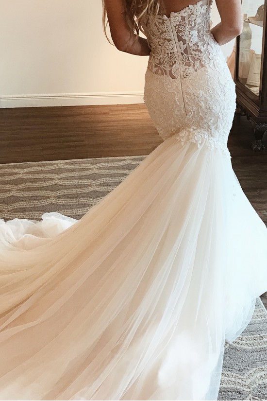 Dreamy Mermaid Halter Tulle Lace With Veil Long Wedding Dresses