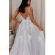 A-Line Lace and Tulle V Neck Wedding Dresses Bridal Gowns 903174