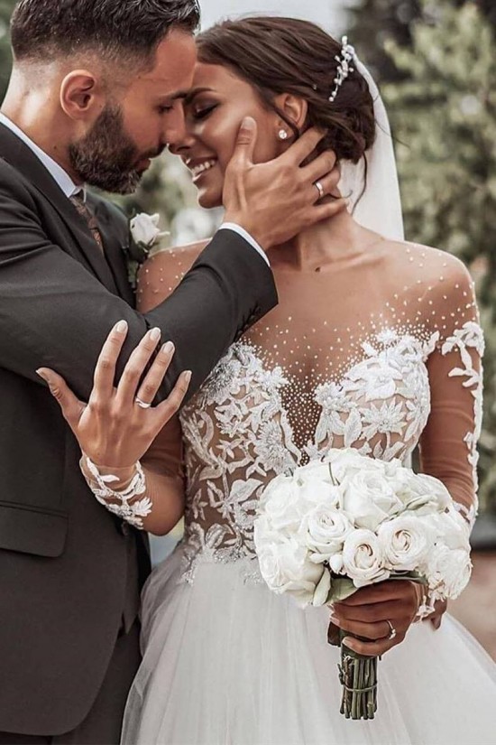 A-Line Long Sleeves Lace and Tulle Wedding Dresses Bridal Gowns 903177 A-Line Long Sleeves Lace and Tulle Wedding Dresses Bridal Gowns 903177