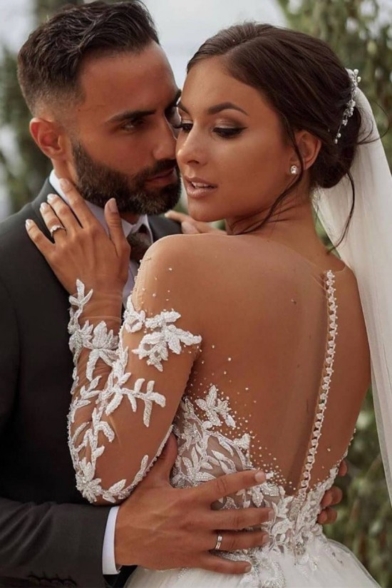 A-Line Long Sleeves Lace and Tulle Wedding Dresses Bridal Gowns 903177 A-Line Long Sleeves Lace and Tulle Wedding Dresses Bridal Gowns 903177