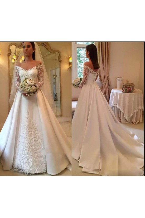 A-Line Lace Long Sleeves V Neck Wedding Dresses Bridal Gowns 903186 A-Line Lace Long Sleeves V Neck Wedding Dresses Bridal Gowns 903186