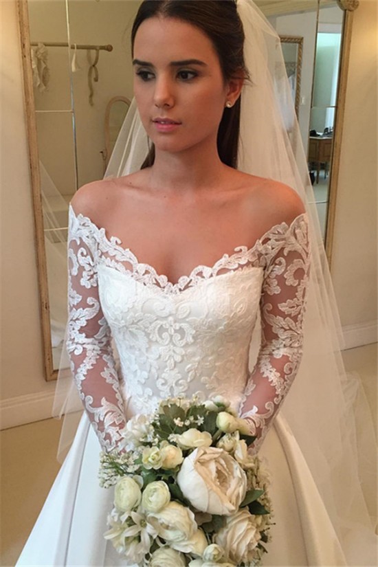 A-Line Lace Long Sleeves V Neck Wedding Dresses Bridal Gowns 903186 A-Line Lace Long Sleeves V Neck Wedding Dresses Bridal Gowns 903186