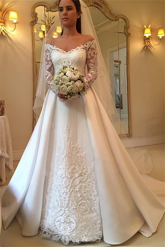 A-Line Lace Long Sleeves V Neck Wedding Dresses Bridal Gowns 903186 A-Line Lace Long Sleeves V Neck Wedding Dresses Bridal Gowns 903186