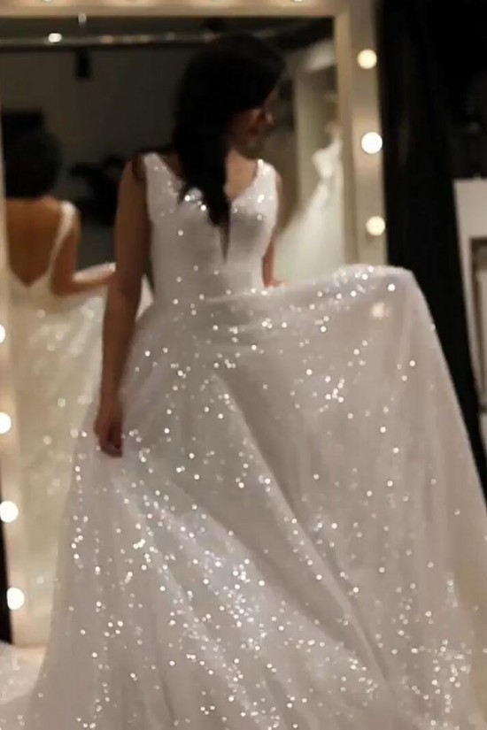 A-Line Sparkle V Neck Wedding Dresses Bridal Gowns 903190 A-Line Sparkle V Neck Wedding Dresses Bridal Gowns 903190