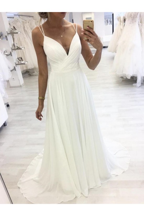 A-Line Long Chiffon V Neck Wedding Dresses Bridal Gowns 903197 A-Line Long Chiffon V Neck Wedding Dresses Bridal Gowns 903197