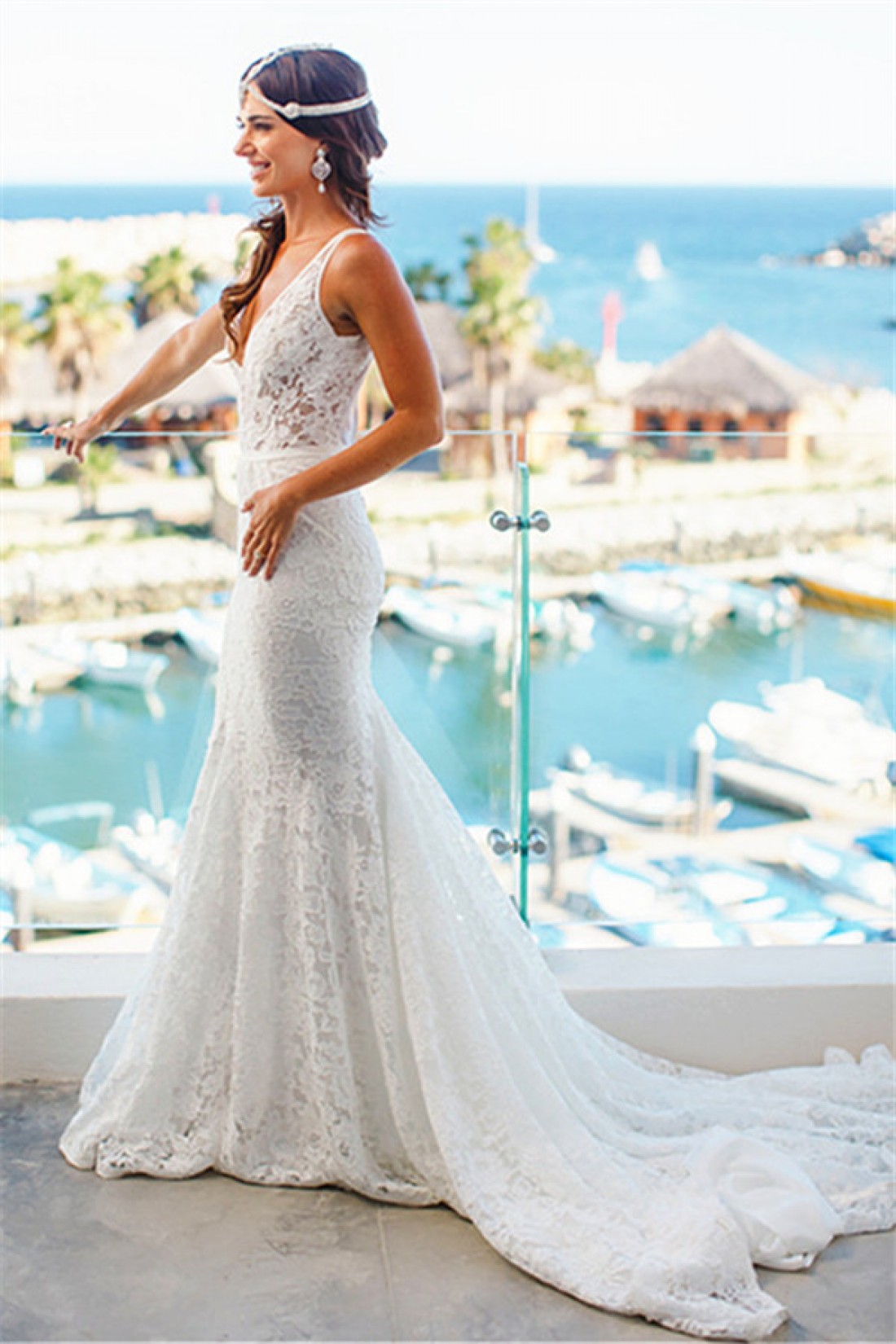 Elegant V-Neck Long Mermaid Wedding Dress With Lace
