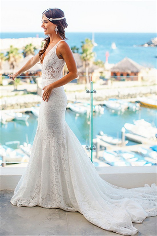 Elegant Mermaid Lace V Neck Wedding Dresses Bridal Gowns 903206 Elegant Mermaid Lace V Neck Wedding Dresses Bridal Gowns 903206