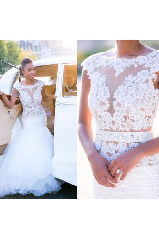 Elegant Mermaid Beaded Lace and Tulle Wedding Dresses Bridal Gowns 903211